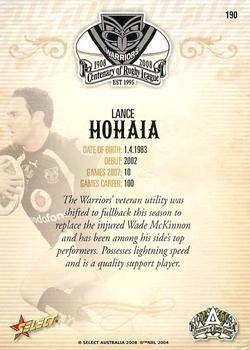 2008 NRL Centenary #190 Lance Hohaia Back